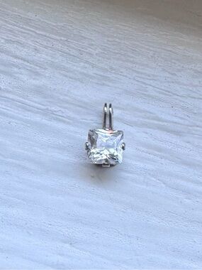 Sterling Silver Square Cubic Zirconia Necklace Charm